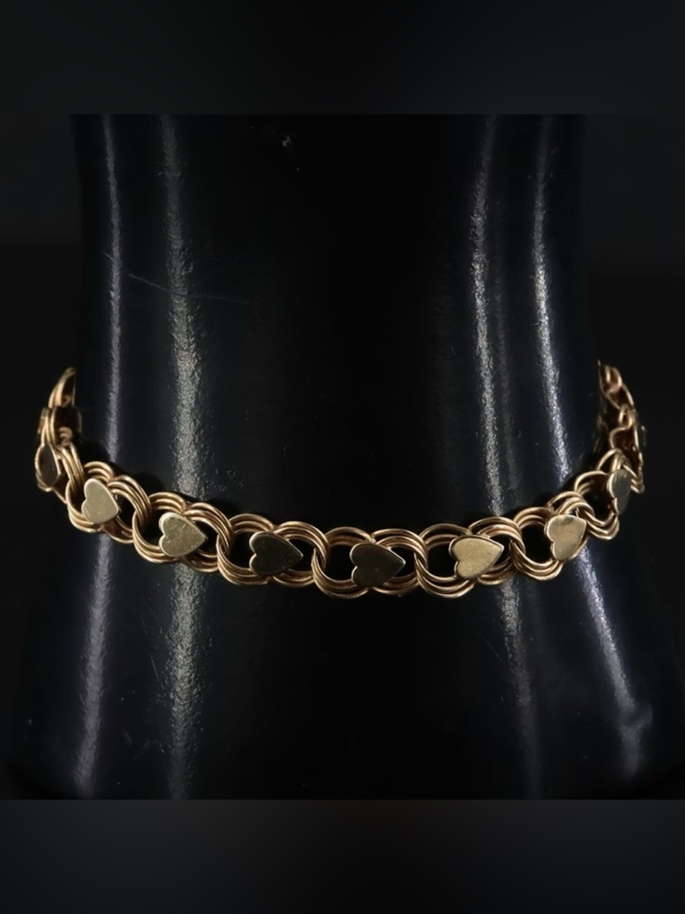 14k gold Double Link Bracelet w/ heart accents